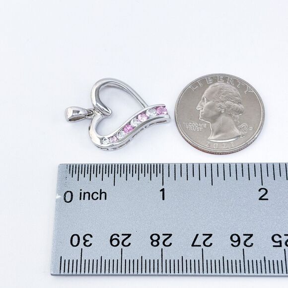 Vintage Sterling Silver 925 3cm Pink & Clear Cubic Zirconia Heart Pendant - Picture 6 of 6